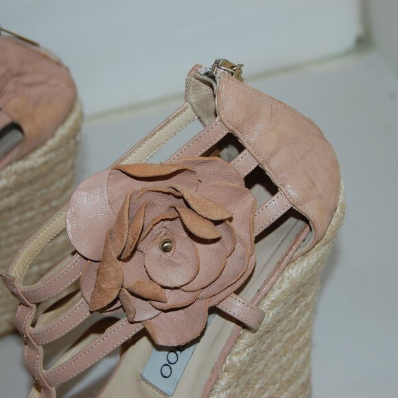 40/9❤️ JIMMY CHOO Nude Leather High Wedge Heels Flora Sandals BOOTS ITALY - Picture 6 of 10